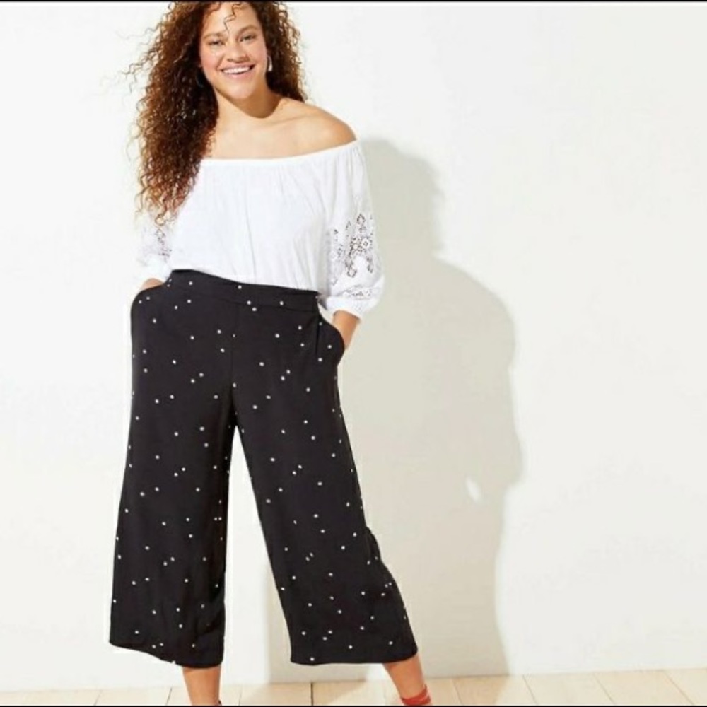Loft Polka Dot Wide Leg Cropped Pant